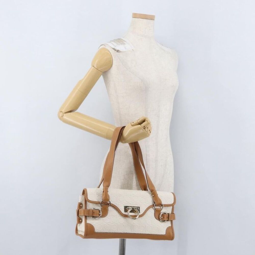 Salvatore Ferragamo Gancini Top Handle Canvas White Pvc Handbag - Picture 14 of 16